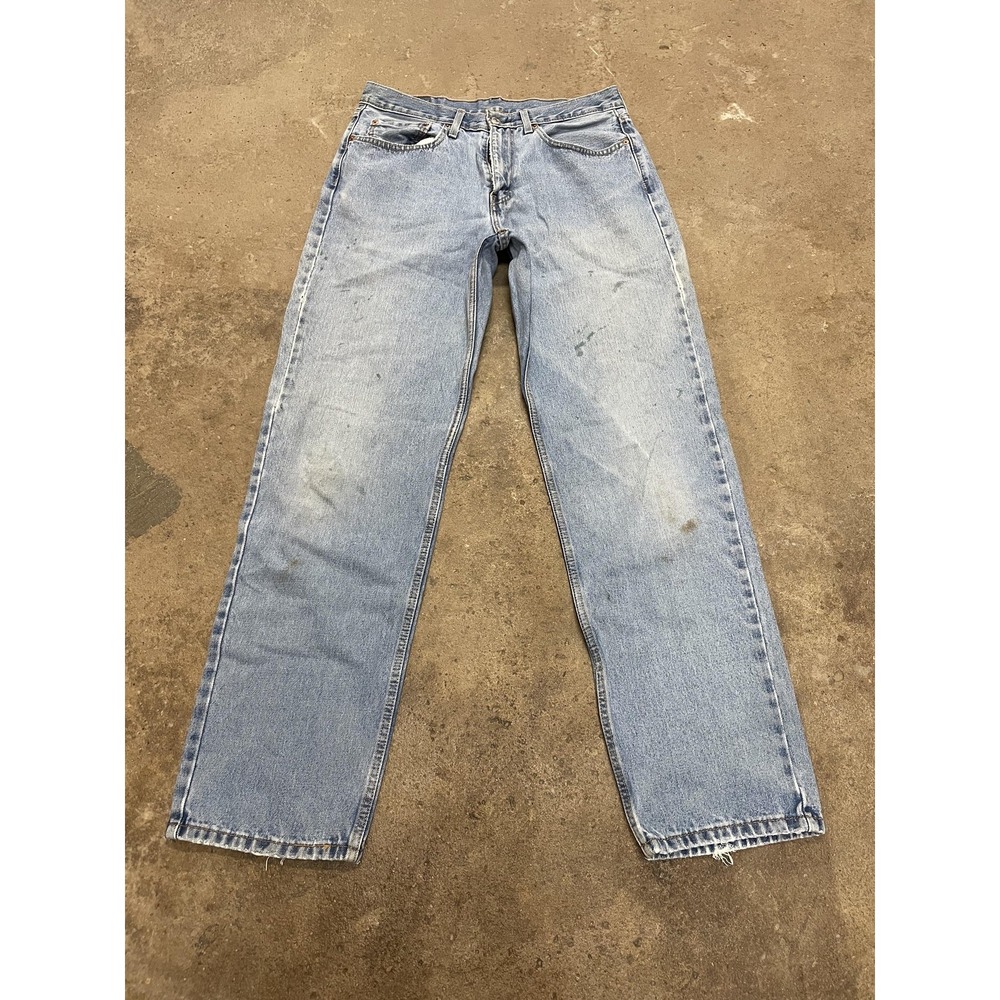 Levis 550 Jeans Mens 34x34 Light Wash Blue Relaxed Tapered‎ Zip Fly Distressed
